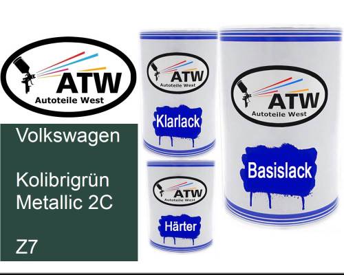 Volkswagen, Kolibrigrün Metallic 2C, Z7: 500ml Lackdose + 500ml Klarlack + 250ml Härter - Set, von ATW Autoteile West.